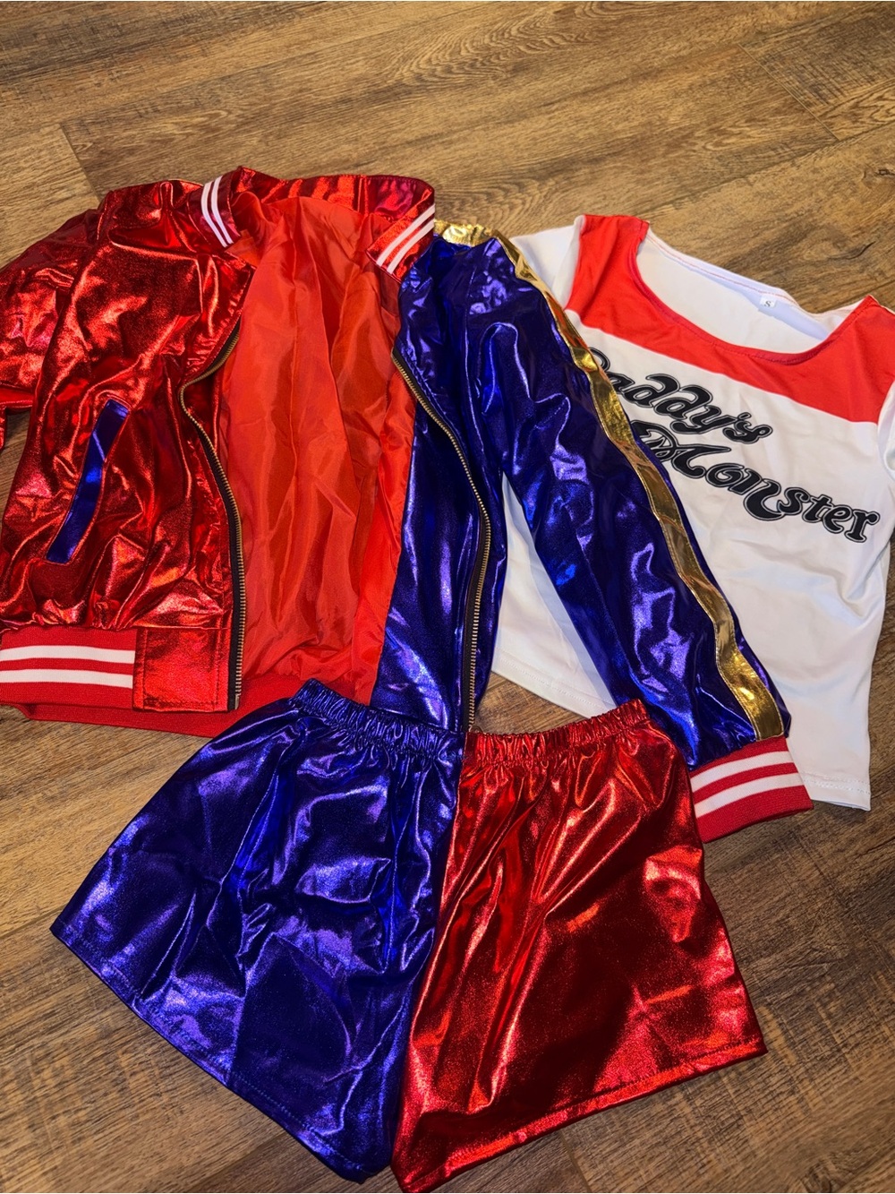 Harley Quinn Inspired Costume Set Daddy’s Lil Monster Red Blue Halloween Cosplay